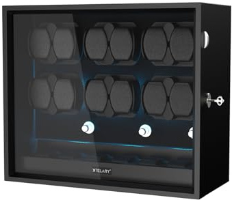XTELARY Cargador de Reloj Automático, Watch Winder Cargador de Reloj para 4/6/8/12 Relojes con almacenamiento adicional para Relojes Caja de Reloj, Clásico