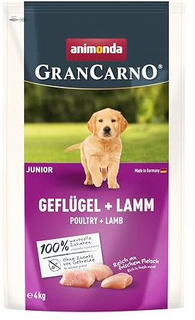 animonda GranCarno Trockenfutter Junior Geflügel + Lamm (1 x 4kg), Premium Futter ohne Getreide für Junge heranwachsende Hunde