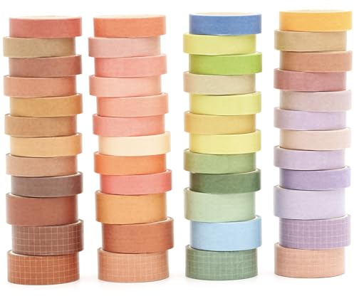 Songdao Pastell Washi Tape Set 48 rullar enfärgade maskeringstejp dekorativt självhäftande band för scrapbooking DIY hantverk (varm)
