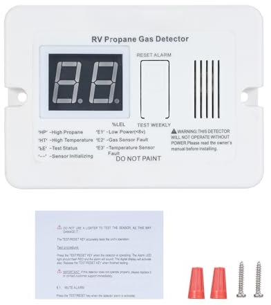 Shkalacar Digitaler RV Propan Gasmelder, Gaslecksuchgerät mit 85 dB lautem Alarm, DC 12 V Propangasdetektor für Wohnmobilanhänger (weiß, kleine Größe)