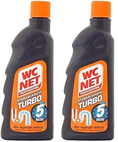 Wc Net - Professional Turbo, Disgorgante Gel per Scarichi Professionale, Agisce in 5 minuti, con Agenti Salvatubi, 500 ml (Confezione da 2)