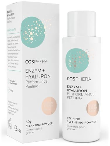 Enzym Peeling Gesicht mit Hyaluron (100% Veganes Enzym Powder) - Sanfte, porentiefe Gesichtsreinigung für glatte Haut, zum Poren verkleinern und gegen Akne & Pickel - Enzympeeling für alle Hauttypen