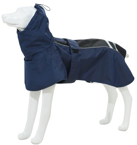 MAMORE Waterproof Dog Raincoat, Lightweight Rain Jacket with Reflective Strip, Adjustable Pet Clothes with Harness Hole for Dogs (Navy&Black, L)