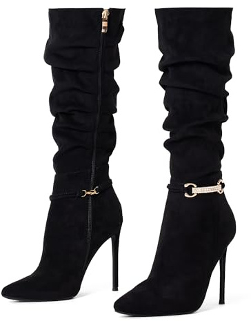 Zhabtuc Stivali al Ginocchio da Donna Stivali Alti al Ginocchio in Finta Pelle Scamosciata 10 cm con Tacco a Spillo e Punta a Punta con Zip Laterale Scarpe Eleganti, camoscio nero, 40 EU