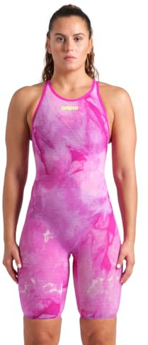 ARENA Women's Open-Back Powerskin Carbon Air2 Kneeskin Racing Suit One Piece Swimsuit, Ciclamyn Pink, 26