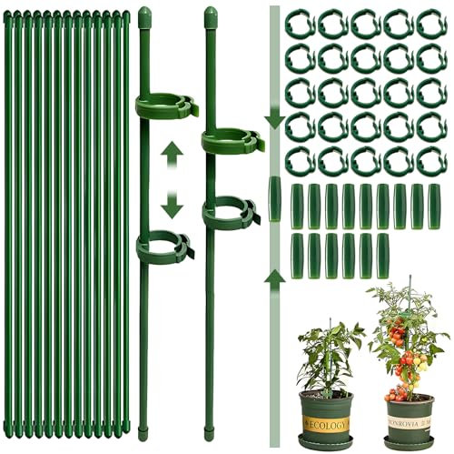 25 Stück Pflanzenstütze,30CM Pflanzenhalter Mit 25 Zahnradverschlüssen und 15 Verbindungsrohren,Grün Pflanzenstab,Tomaten Rankhilfe,Pflanzen Rankhilfe Zimmerpflanzen zur Befestigung von Pflanzen