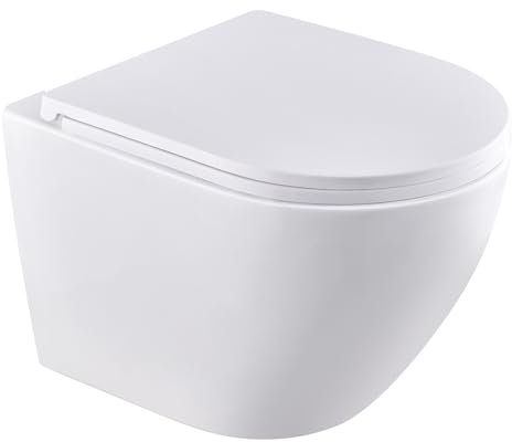HOMELODY Spülrandlos Hänge WC Toilette, Wand WC ohne Spülrand, Wassersparende 3,5/5 L Dual-Flush, Hygienische Nano-Glasur, Absenkautomatik, 360° Superspin Einloch-Spülung 490×360×360mm