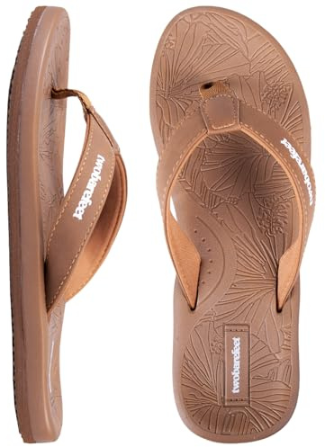 Two Bare Feet Women's Flip Flops – Comfortable Lightweight Beach Sandals, Non-Slip Sole, Waterproof Summer Sliders – Perfect for Holiday, Pool & Casual Wear (Blossom (Brown), 6)