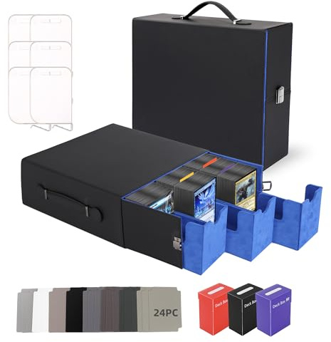 Heypappy Deck box 2400+ Boîte à Cartes,Boîte de Rangement Cartes | Similicuir PU - 3 Étuis PP, Poignée, 24 Intercalaires Colorées + 6 Séparateurs - Compatible MTG, Sports