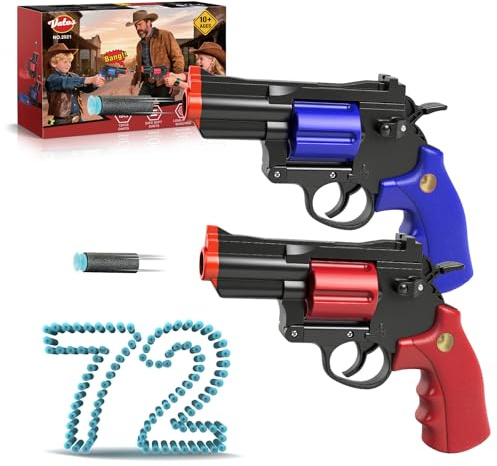 VATOS Jouet Revolver Pistole, 2 PCS Jouets Revolver en mousse Blaster avec 72 balles souples, jeux éducatifs de tir pour modèles pour garçons et filles, enfants de 10 ans et plus