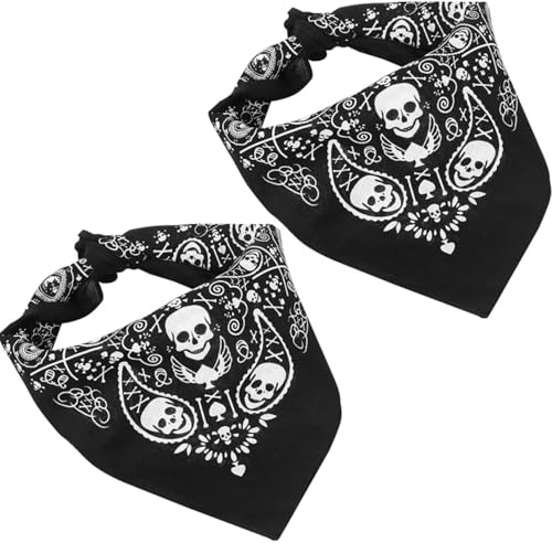 ZHAOYCSH 2-pack bandana halsduk – svart dödskalle huvudduk 55 x 55 cm, dubbelsidigt tryckt med piratmönster och rutig kant – halsduk för män, kvinnor och barn som halloweentillbehör