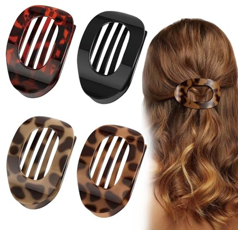 KLINNA 4 horquillas planas para el pelo para mujer, fuerte agarre lateral para cabello grueso y fino, clip de garra plana antideslizante, diseño curvo para tumbarse y conducir, clips de pelo de