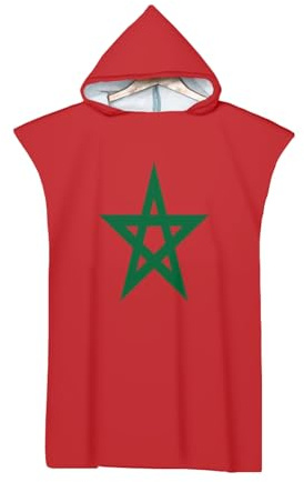 UBBVPKY Serviette De Bain Poncho en Microfibre avec Capuche Peignoir pour La Baignade La Plage Le Change avec Les Drapeaux du Royaume du Maroc pour Adultes Femmes Et Hommes Peignoir Surdimensionné
