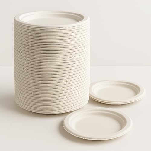 Set 40 Piatti Piani 23 cm in Carta Biodegradabile Compostabile – Piatti Monouso Ecologici in Polpa di Cellulosa Naturale, Usa e Getta, Adatti al Microonde, Ideali per Feste, Eventi e Catering