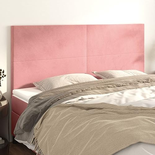 Mandloder 4-pack huvuddelar rosa sammet, 100 x 5 x 78/88 cm, enkel väggkudde för sovrum, justerbar höjd med träben, mjuk ryggstoppning för sängar
