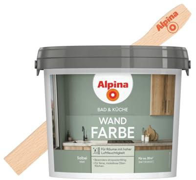 Alpina Bad & Küche Wand-Farbe Salbei 2,5 Liter mit gratis Rührholz