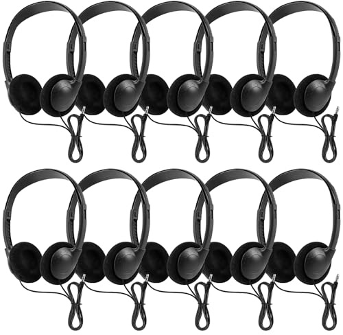 Hörlurar med 3,5 mm uttag, 10-pack hörlurar skola, volym, justerbart On-Ear headset med 1,2 m kabel, strykhörlurar klink-kontakt för dator, bärbar dator, surfplatta multimediaenheter