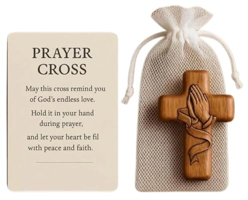 Keyubria Cruz de Bolsillo de Madera | Cruces de Mano para Rezar,Cruz de Madera Decorativa para Cristianos Coleccionistas Familias Devoción Diaria Memoriales