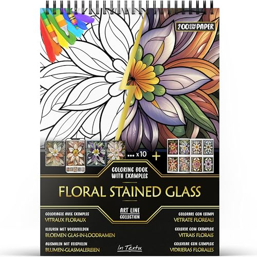 In Textu Livre de Coloriage Adulte Vitraux Floraux, Papier 200 g/m²