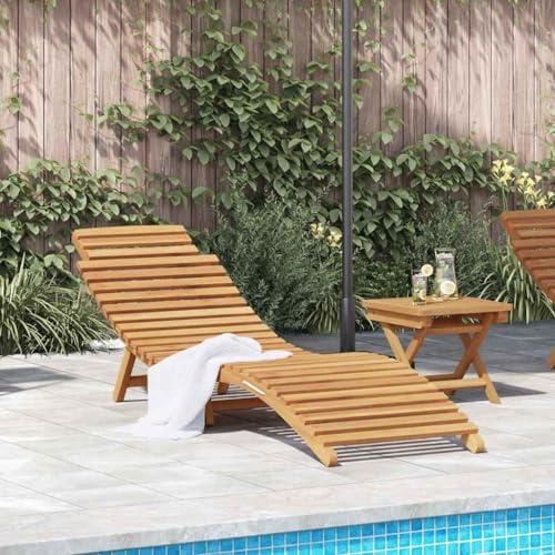 QZZCED Lettino pieghevole in teak massiccio con gambe quadrate per giardino e terrazza, design ergonomico e resistente, per il relax all'aria aperta, in tonalità marrone naturale