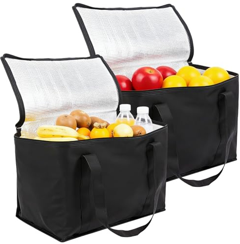 Rthynti 2 Pcs Insulated Cooler Bag, Large Capacity Food Delivery Bag, Insulated Picnic Lunch Bag Foldable Cool Box, Reusable Insulation Shopping Bags for Lunch Picnic Camping BBQ Beach