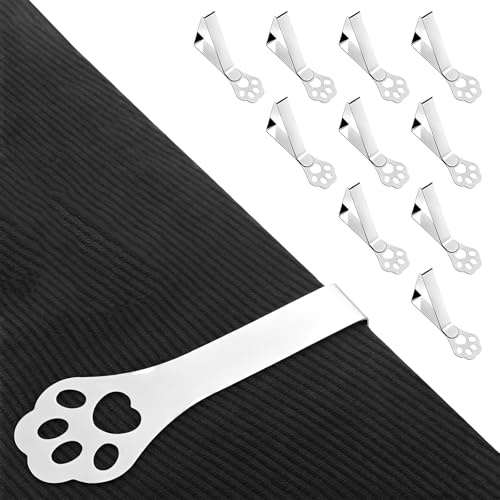 10 Pezzi Ferma Tovaglia da Tavola in Acciaio Inox, Ganci Tovaglia Design Zampa di Gatto per Esterno e Interno, Mollette Tovaglia per Picnic, Barbecue, Feste, per Tavoli fino a 4cm di Spessore