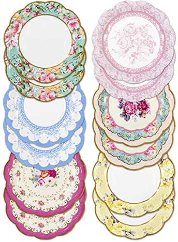 Talking Tables Lot de 12 - 17cm, Assiettes en Papier, Style Ancien, Motifs Florale | Parfait pour Anniversaire, Baby Shower, Mariage