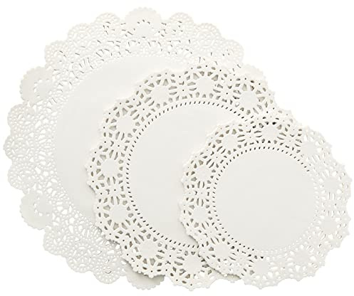 Juvale Paper Doilies - 150 Pack Round Lace Doilies for Tables - Assorted Sizes 6.5/8.5/10.5, White - Disposable Paper Round Placemats & Cake Liners for Desserts & Crafts