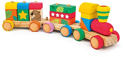 SEVI Trenino cubetti Colorati (18 pz.) | Trudi by Giochi in Legno educativi Prima Infanzia. Costruzioni e Giocattoli. Regalo di Natale e Compleanno per Bambini | 34x6,5x11cm Wood | Modello 88050