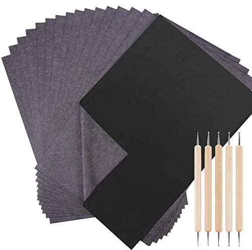 100 x A4 nero carbonio carta trasferimento grafite copia foglio di carta copia mano copia con 5 strumenti di punteggiatura per legno carta tela
