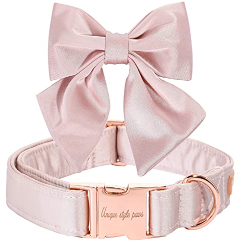 Unique style paws Seiden Pink Farbe Hundehalsband Verstellbares strapazierfähiges Hundehalsband mit Schleife Hochzeit Fliege Hundehalsband für X-Large Hunde