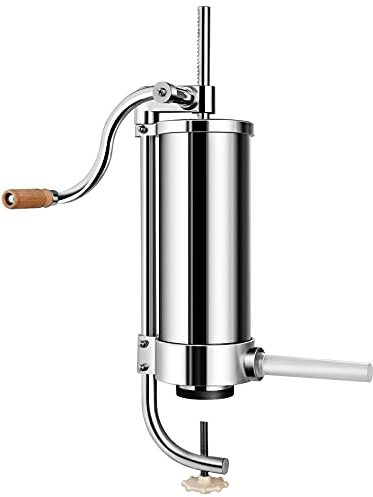 GIANTEX Wurstfüller 1,5L/3L/3,6L/6L, Manuelle Wurstmaschine Wurstfüllmaschine, Wurstspritze aus Edelstahl, Wurstpresse mit Tischklemme & 4/6 Füllrohre für Hausgemachte (3,6 L)