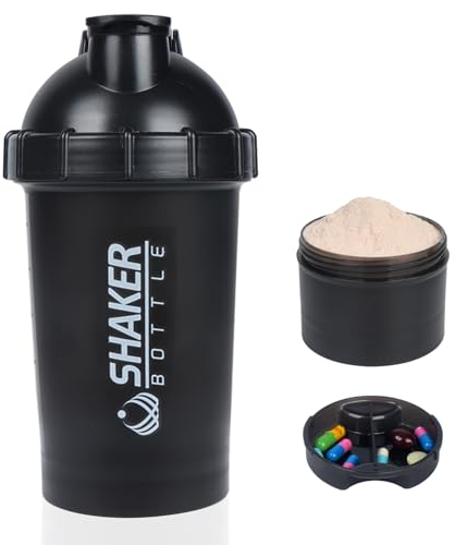 VECH Protein Shaker Bottle, 18oz Gym Shaker Cup with Protein Powder Storage & Pill Tray, Innovative Design for Smooth Mixing, No Shaker Ball Needed,Leakproof (Black)