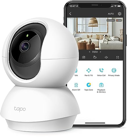 Tapo TP-Link Caméra de sécurité inclinable 2K pour Moniteur bébé, caméra pour Chien avec détection de Mouvement, sirène Audio bidirectionnelle, Vision Nocturne, Stockage de Carte SD et Cloud (jusqu'à