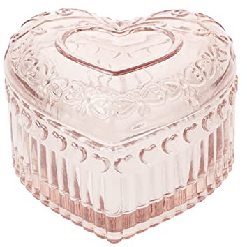 WHSLILR Glass Jewelry Box Heart Shape Cute Box for Storage Ring Earring Trinket Vintage Jewelry Organizer Decorative Gift for Women Girls-GRB003-Pink