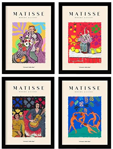 Nacnic Uppsättning av 4 Matisse-evenemang, estetiska väggkonsttryck för sovrums- eller vardagsrumsdesign. Storlekar A4. Inga ramar