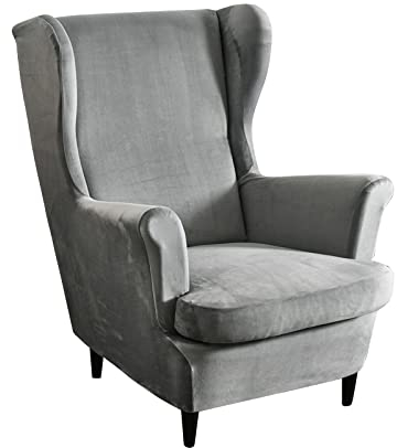 VanderHOME Luxuriöses Schonbezüge Bezug Sesselhusse Elastisch Ohrensessel Schonbezüge Stretch Sesselüberwürfe Waschbar Sofahusse Möbelschutz -Grau