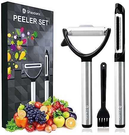 Shiadarix Sparschäler Edelstahl Premium Schäler Küche Kartoffelschäler Spargelschäler Obst- und Gemüseschäler Vegetable Potato Peeler mit Scharfer Edelstahl Klinge & Rutschfestem Griff | 2 Stück