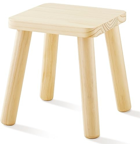 Beright Wooden Step Stool for Kids, Children's Stool fit with Sensory Table, Sturdy Sitting Stool with Assembled Four-Legged, for Children, Toddler, Square, 1 Pack