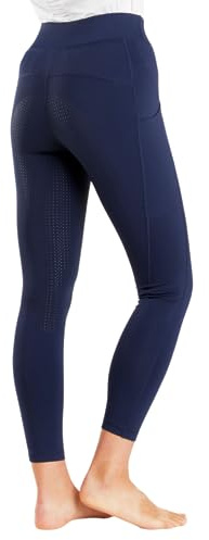Harry Hall Classic Pull On Riding Tights with Full Silicone Seat - Two Phone Pockets - 4 Way Stretch Fabric - Deep Waistband - Soft Feel - Machine Washable - Navy Blue - SM