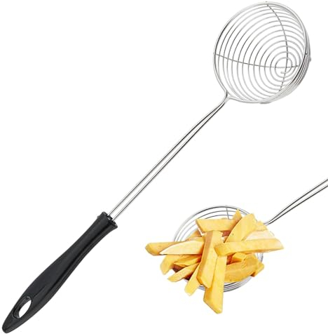 Tongdejing Stainless Steel Spider Strainer Spoon, Non-Stick Cooking Pasta Scoop Bean Scoop Draining Strainer Scoop with Ergonomic Handle for Hot Pot, Beans, Meatball (size:S)