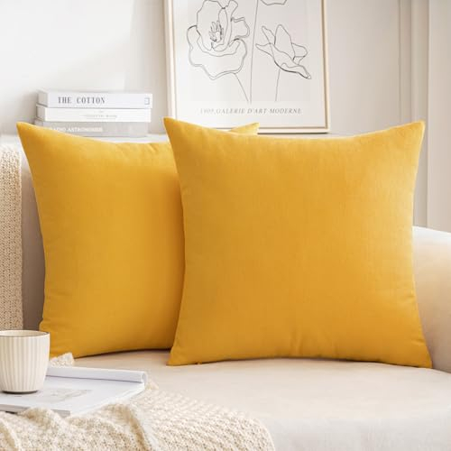 MIULEE 2er Kissenbezug 40x40 Gelb Chenille Kissenbezüge Kissenhülle Sofakissen dekokissen zierkissen für Couch Sofa Wohnzimmer