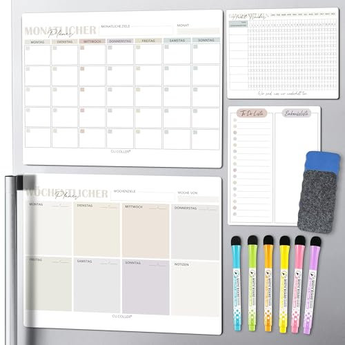 BIROYAL Magnetischer Wochenplaner 4 Stk, Haushaltsplan Magnetisch inkl. Wochenplaner Monatsplaner To-do Tafel Habit Tracker, Monatsplaner Abwischbar