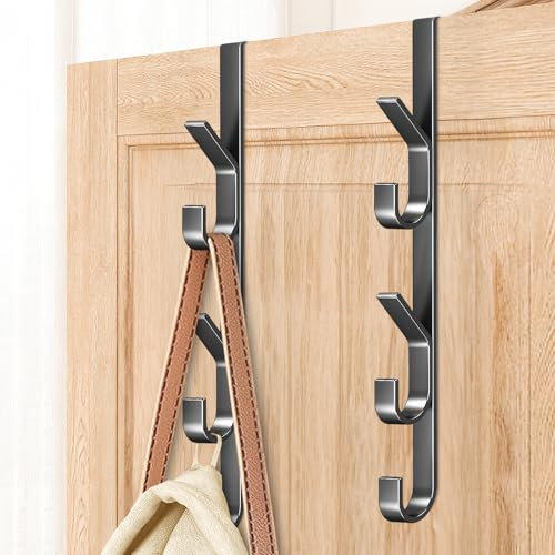 MIVITOOM Over The Door Hooks, Vertical Over The Door Towel Rack, Stainless Steel Over Door Hanger, 10 Hook Over The Door Hanger for Hats, Bags, Towels and Clothes, 2 Pack