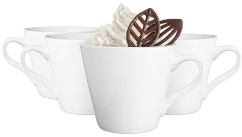 Glasmark KROSNO 1992 Tasse Keramik Set 4 Stück 230 ml Kaffeetasse Trinkbecher Teetassen Becher Spülmaschinenfest Weiß Maja