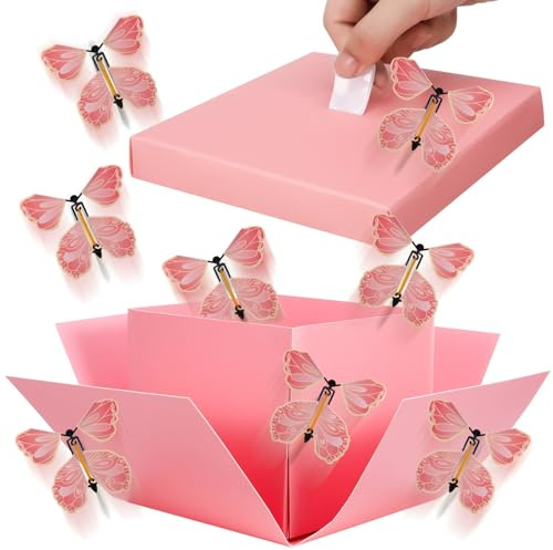 Halinuia Scatola regalo con farfalla esplosione, 14,2 x 14,2 x 12,4 cm, confezione regalo di compleanno, per San Valentino, Natale, festa della mamma