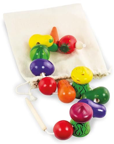 Ulanik Fädelspiel Gemüsegarten, Montessori Spielzeug ab 3 Jahre, Baby Perlen zum Auffädeln, Spiel für Zählen und Sortieren Farben Lernen — 12 St