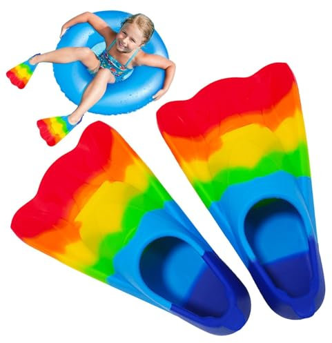 Kinderflossen - Regenbogen-Silikon-Bodyboard-Flossen mit offenem Design | Bequeme Kinder-Schnorchelflossen, Kurze Jugend-Schwimmflosse für Kinder, und Mädchen, Rundenschwimmen