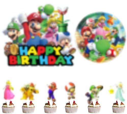 Décoration de Gateau Enfant - 35 Pièces Topper Cupcake, Set Anniversaire Ma/rio avec Deco pour Gâteau