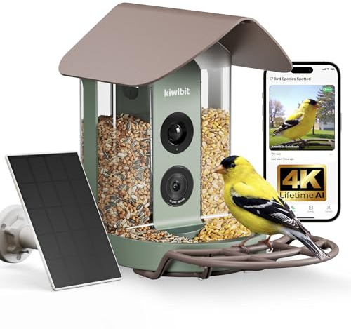 Kiwibit Smart Bird Feeder with Camera 4K, Solar Powered, Lifetime AI Included (No Subscription), 8MP Photos, 4K Live Stream, Instant Bird Alerts, Outdoor Garden Gift.